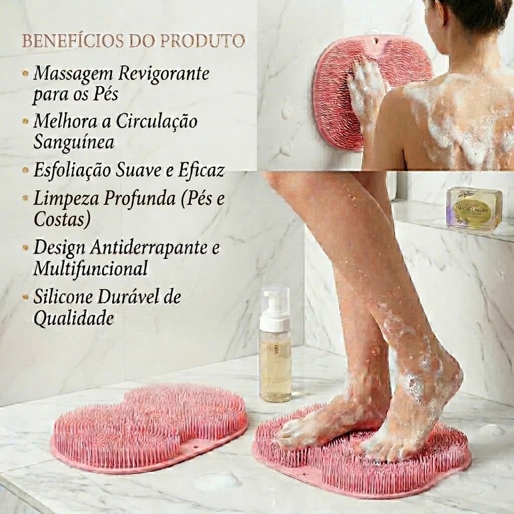Tapete Escova Banho Lavar Costas Pés Esponja Bucha Silicone  Escova de Banho com Ventosas Antiderrapantes