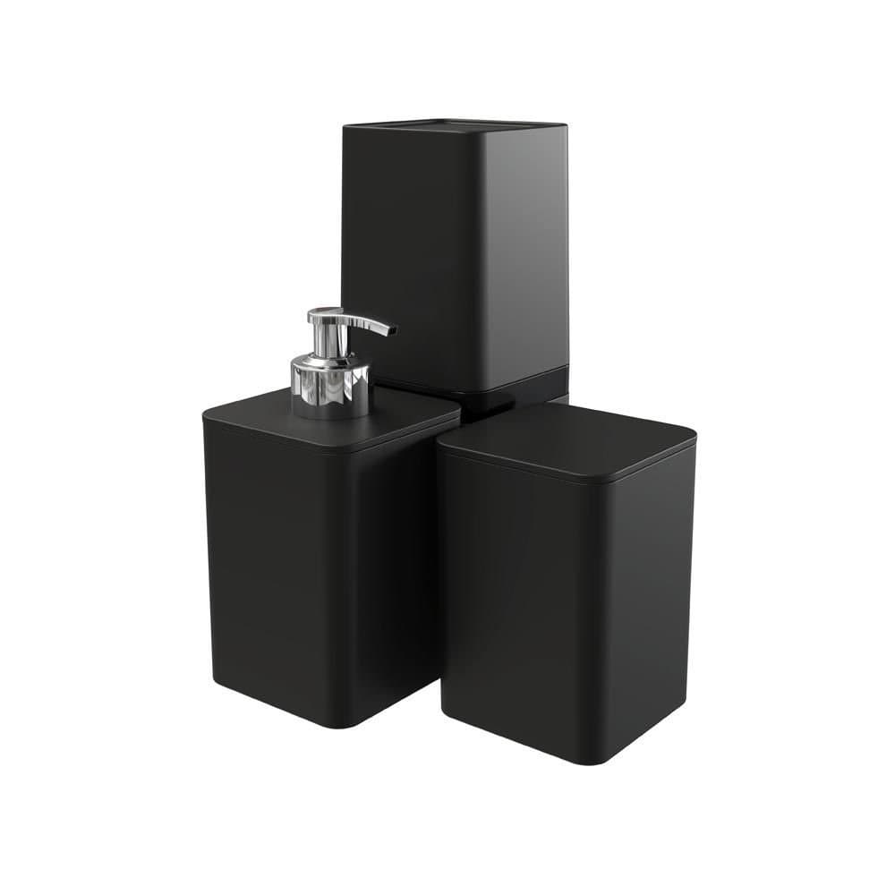Kit Banheiro Preto Porta Sabonete Líquido Porta Escovas Porta Algodão Organizador Bancada