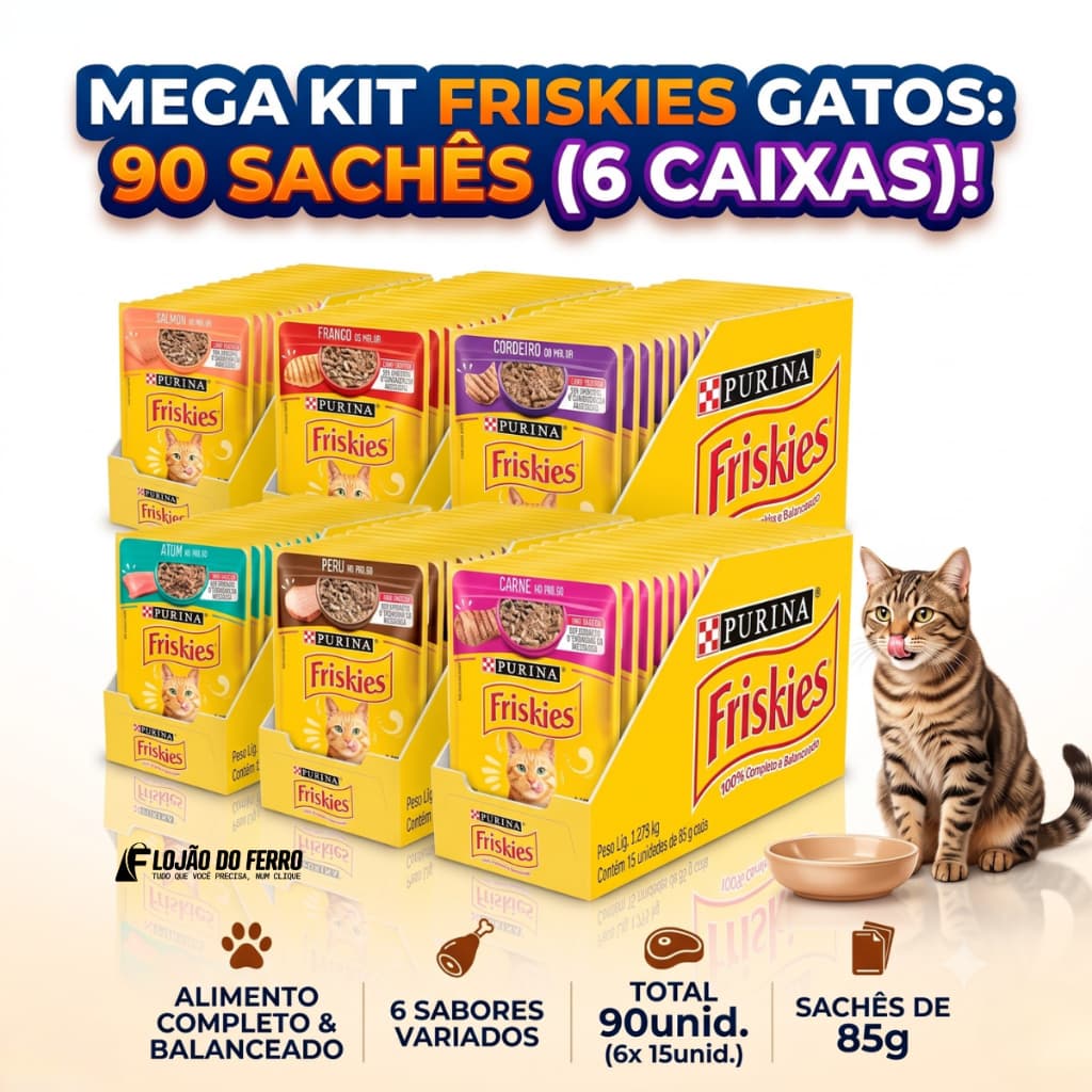 Kit  Friskies Ração Umida Gatos Sabores Mix 90 Sachês 6 Caixas