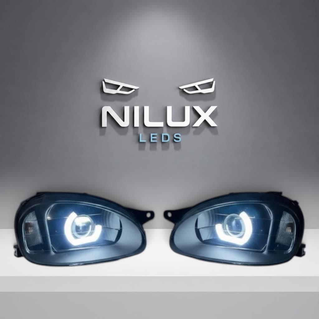 Farol Corsa Corsinha Wind Personalizado com Projetor Bi-LED Alta Potência Angel Eyes Máscara All Black Ambos Lados Novos