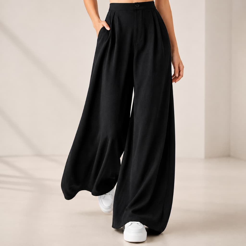 Calça Feminina Pantalona Wide Leg Duna Premium Com Botão Fake Estilo Flare Elegante do P ao GG