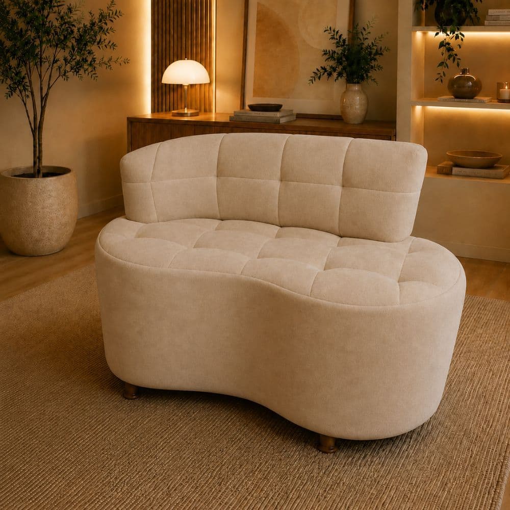Sofá Orgânico Jin Curvo 1 Metro Premium Sala Estar Quarto Conforto Luxuoso Suede Bege