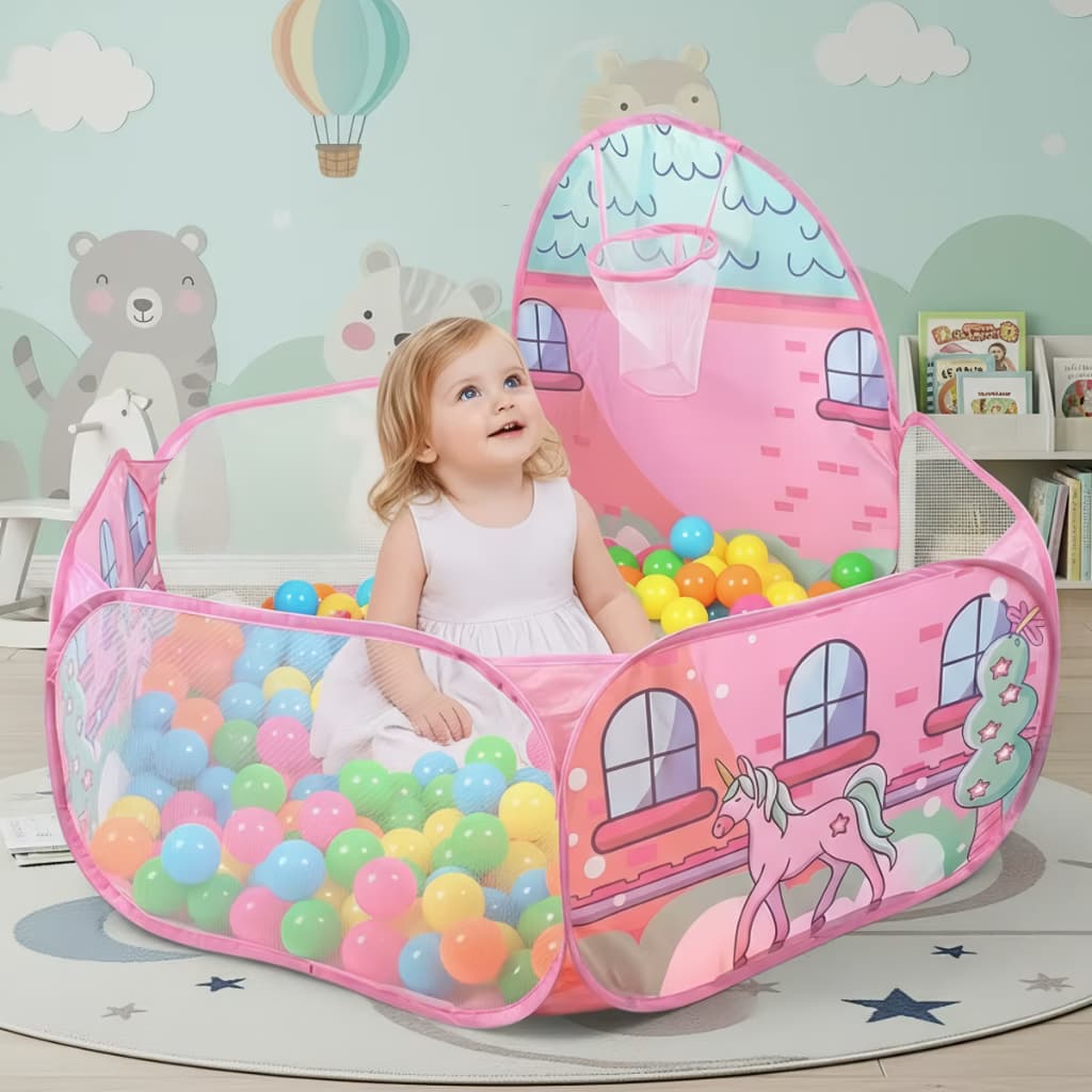 Piscina De Bolinhas Infantil Cercadinho Bebe Desmontável Com Cesta Basquete