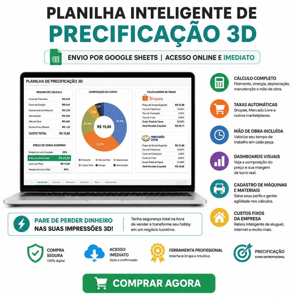 Planilha De Precificação Automática Para Impressão 3D Profissional Modelo 2027 Atualizado
