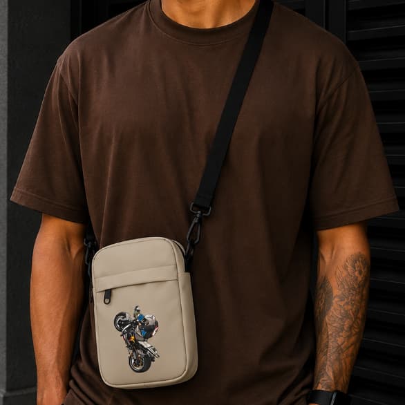 Bolsa Grau Moto Empina Estilo Transversal Shoulder Bag Pochete Unisex Mini