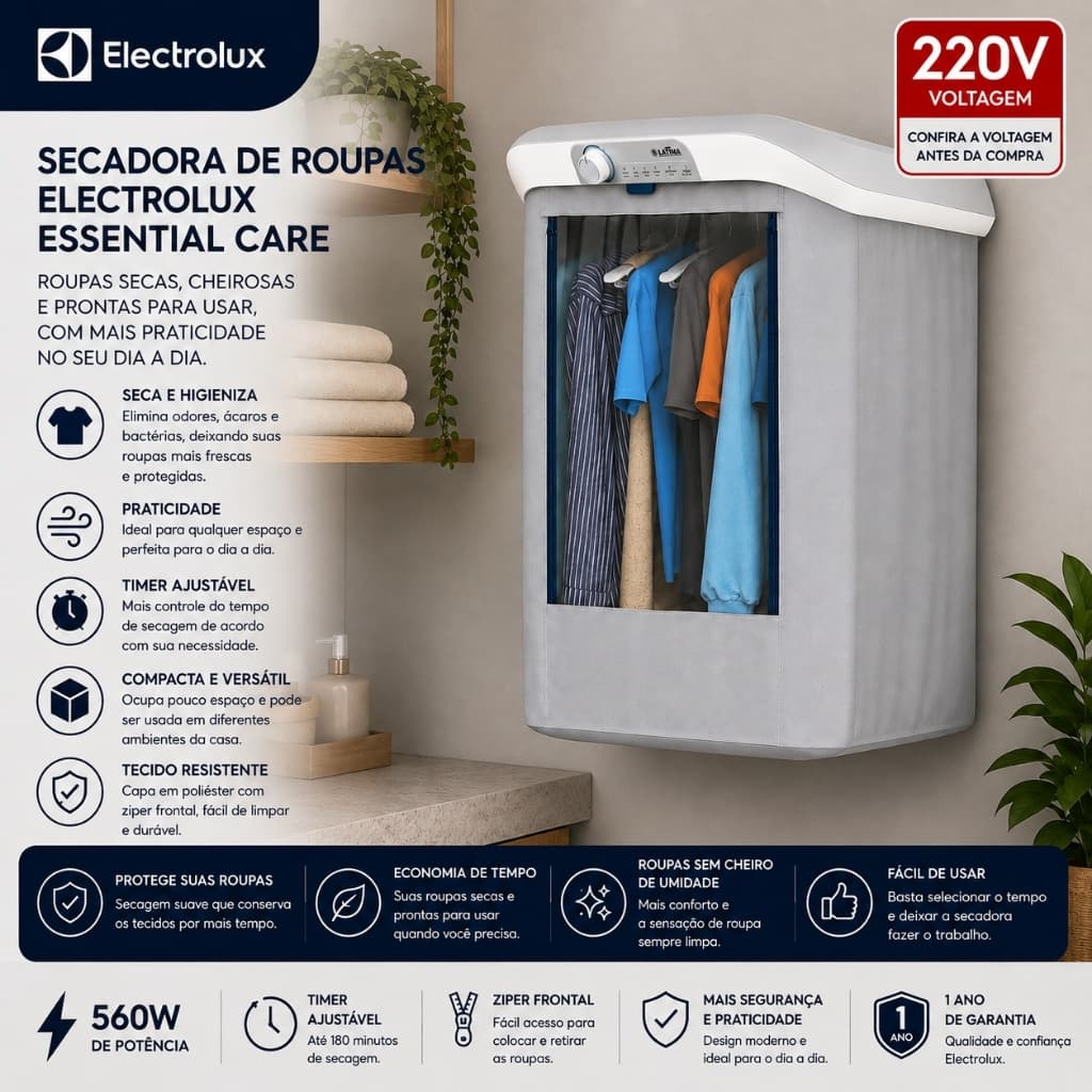 Secadora de Roupas Latina SR555 10kg Compacta com Timer Ajustável e Zíper Frontal 220v
