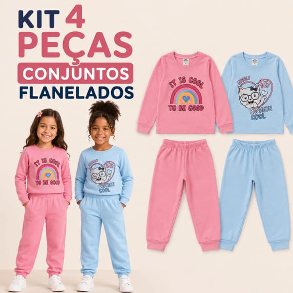 Kit 4 Peças Moletom Flanelado Inverno Menina Feminino Infantil Sortidas Frio Confortável Estampas Fofas
