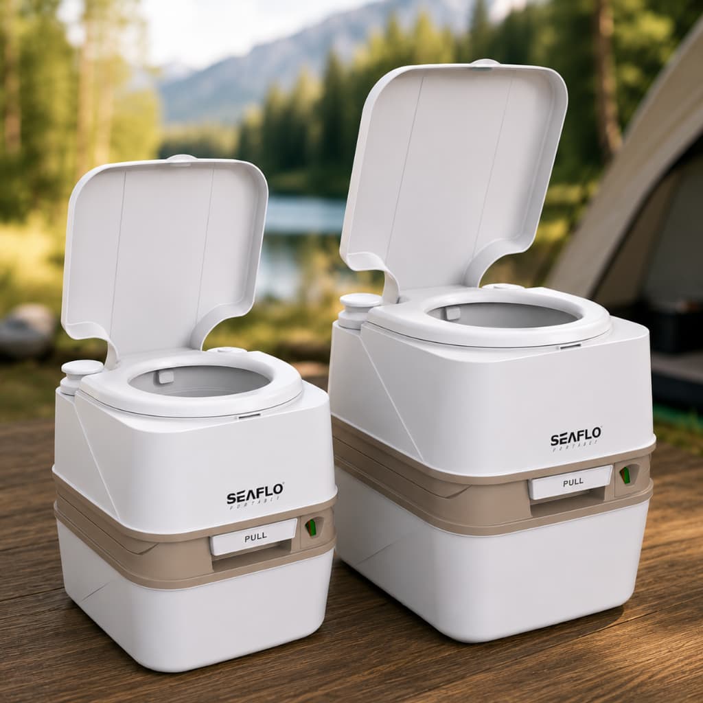 Banheiro Portátil Químico SEAFLO 12L ou 18L C/Descarga Manual p/ Camping Motorhome Trailer Barco