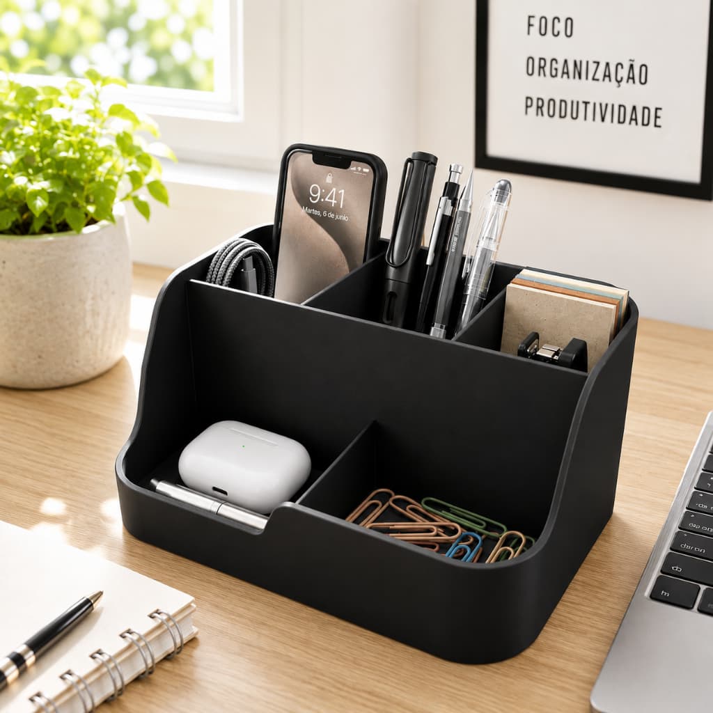 Organizador de Mesa Versátil Porta Canetas Ideal para Escritório Home Office Estudos | Moderno com 5 Divisórias