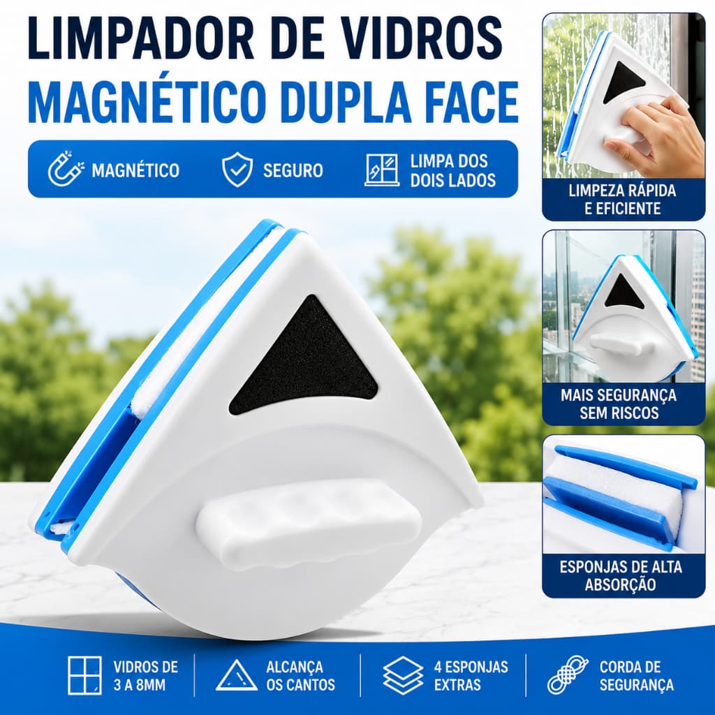 Limpador de Vidros Magnético Dupla Face Escova Limpa Janela