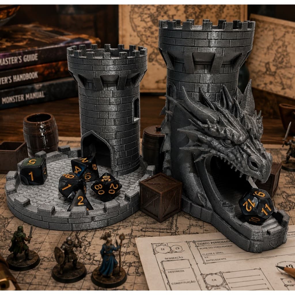 Torre de Dados Para RPG D&D - Torre de Dragão miniatura cenários e dioramas castelo tabuleiro