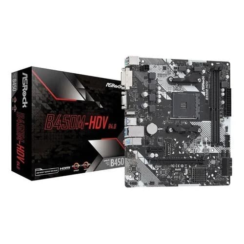 PLACA MAE ASROCK B450M-HDV R4.0 - RYZEN AM4 - DDR4 - MATX - M.2 - VGA/HDMI/DVI