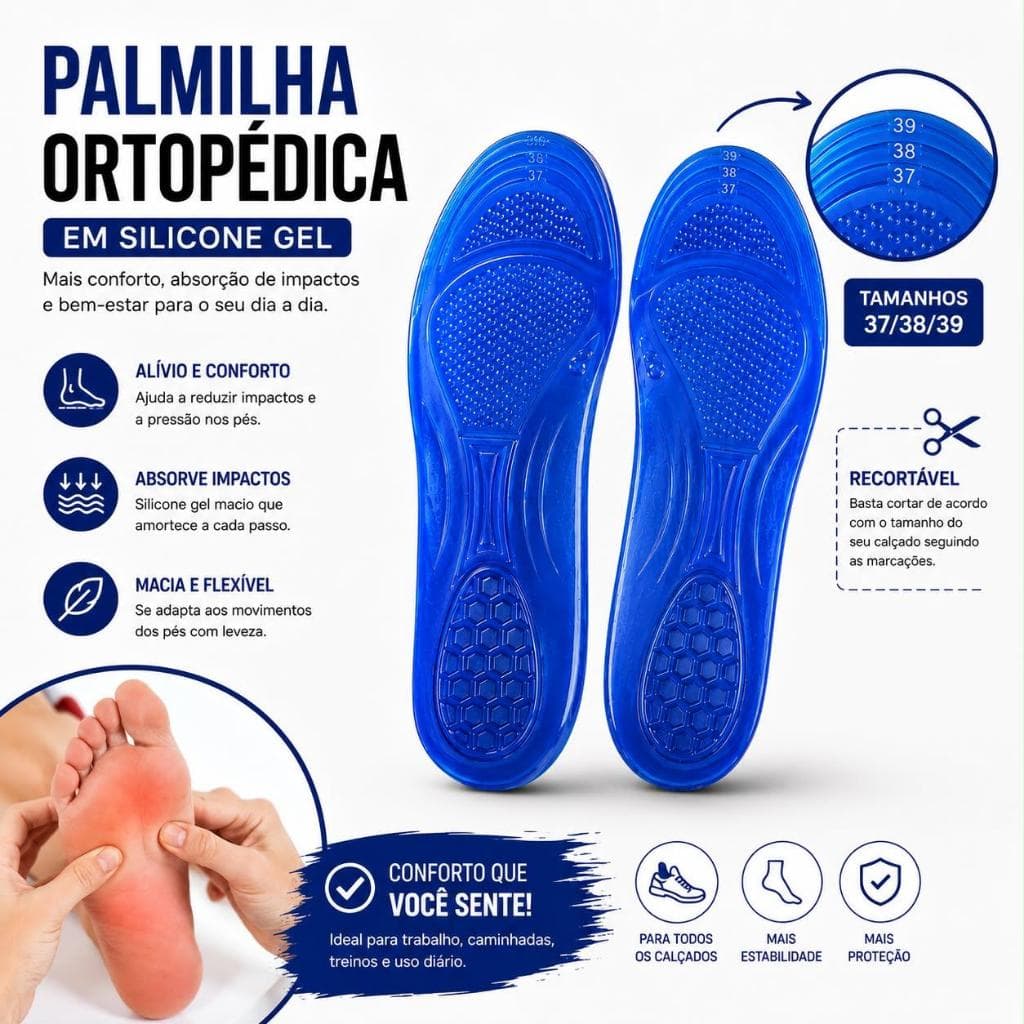 Palmilha em Gel Confortável para Tênis e Sapatos, Amortecedor de Impacto, Macia e Respirável para Uso Diário