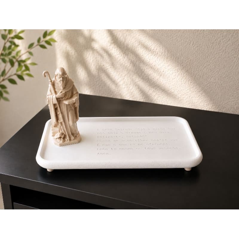 Bandeja Decorativa São Bento com Oração + Imagem Religiosa | Decoração para Sala, Quarto e Lavabo | Impressão 3D