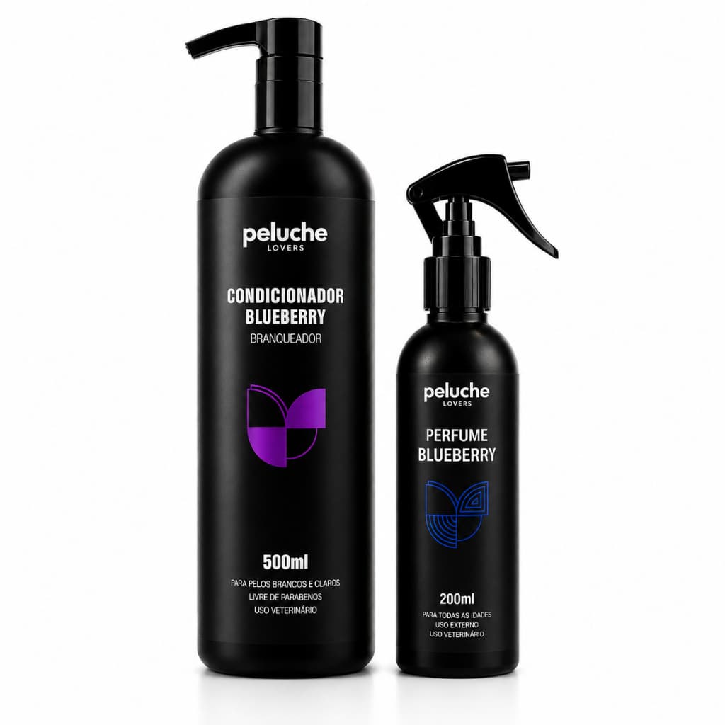 Condicionador para Cachorro Perfume Blueberry Peluche Kit Hidratação Pet Banho e Tosa Pelagem Macia e Cheirosa