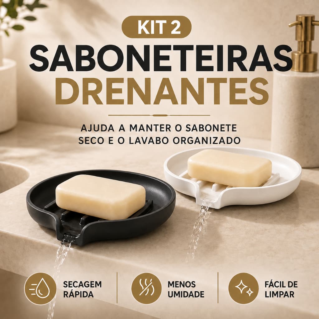 Kit 2 Saboneteiras para Lavabo Evita Lodo e Conserva o sabonete com Escoamento Rápido