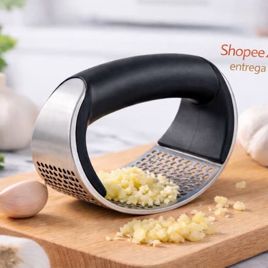 Amassador de Alho Inox Profissional com Cabo Ergonômico Manual Triturador Prensa de Alho Cozinha Premium Antiferrugem 3x