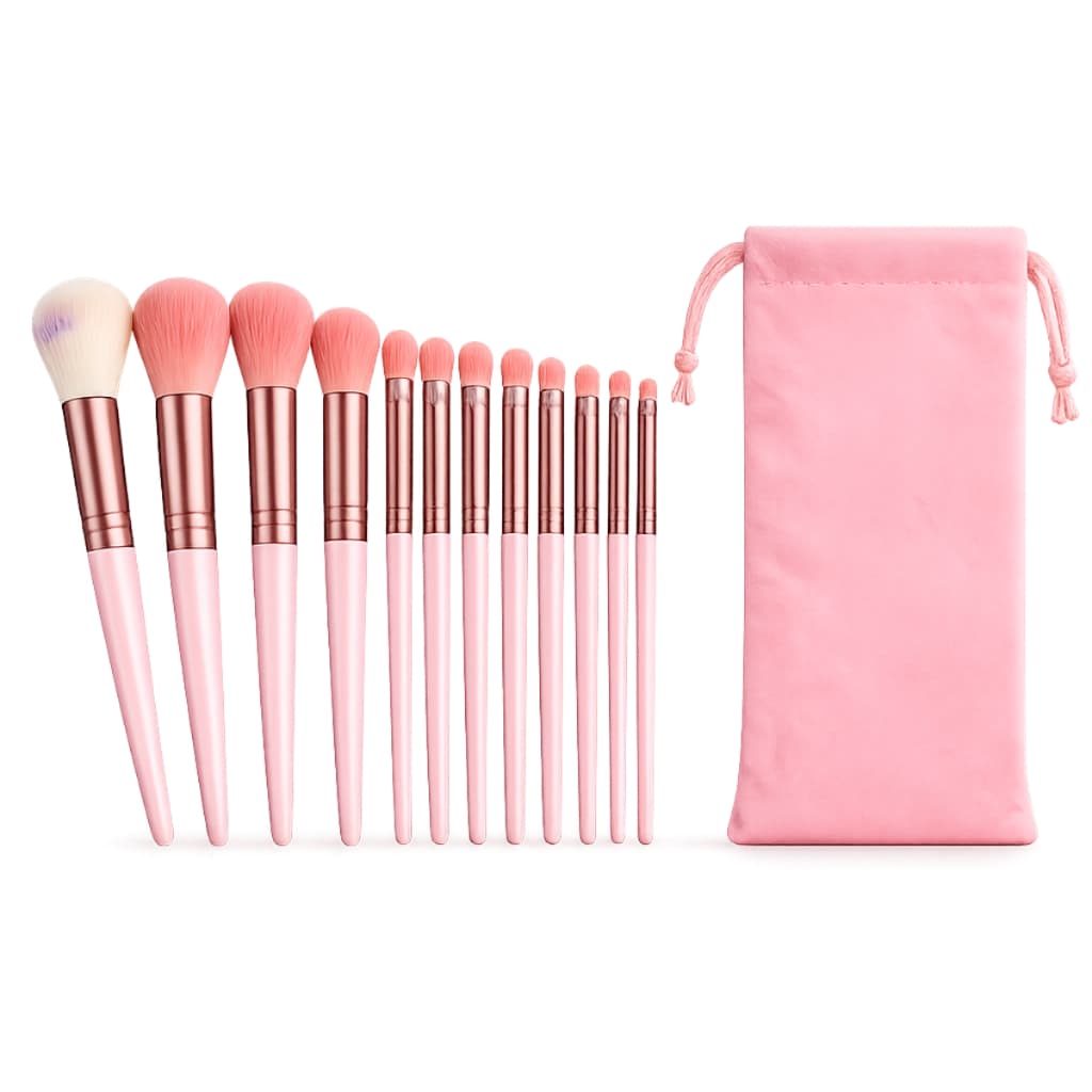 Kit com 13 Pincéis de Maquiagem Profissionais Macios com Estojo veludo Porta Pincéis para Maquiagem