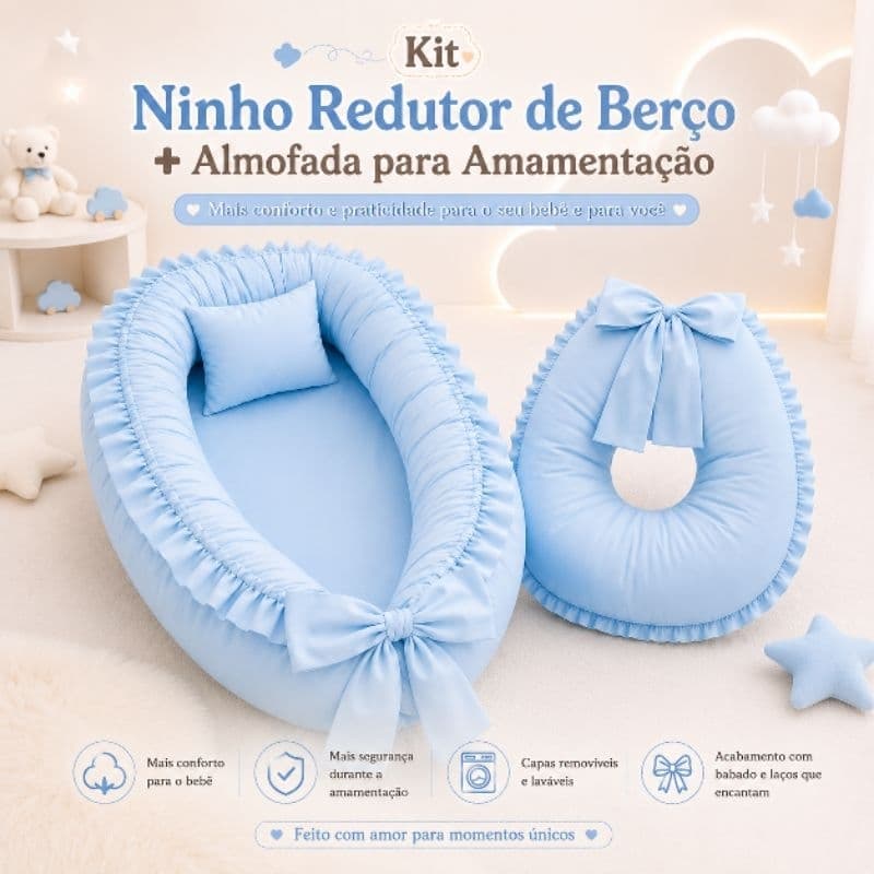 Kit para bebê ninho redutor de berço e almofada amamentar amamentação babado, menino menina