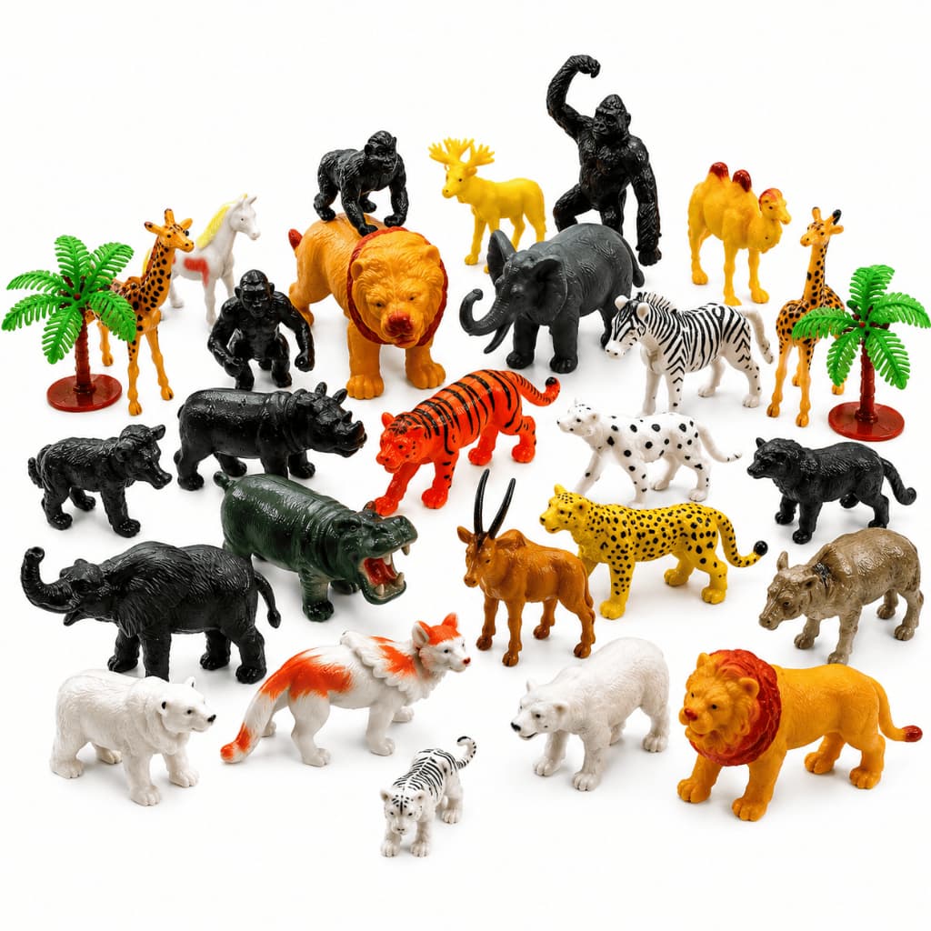 Kit 36 Peças Animais da Selva com Vegetação Brinquedo Educativo Infantil