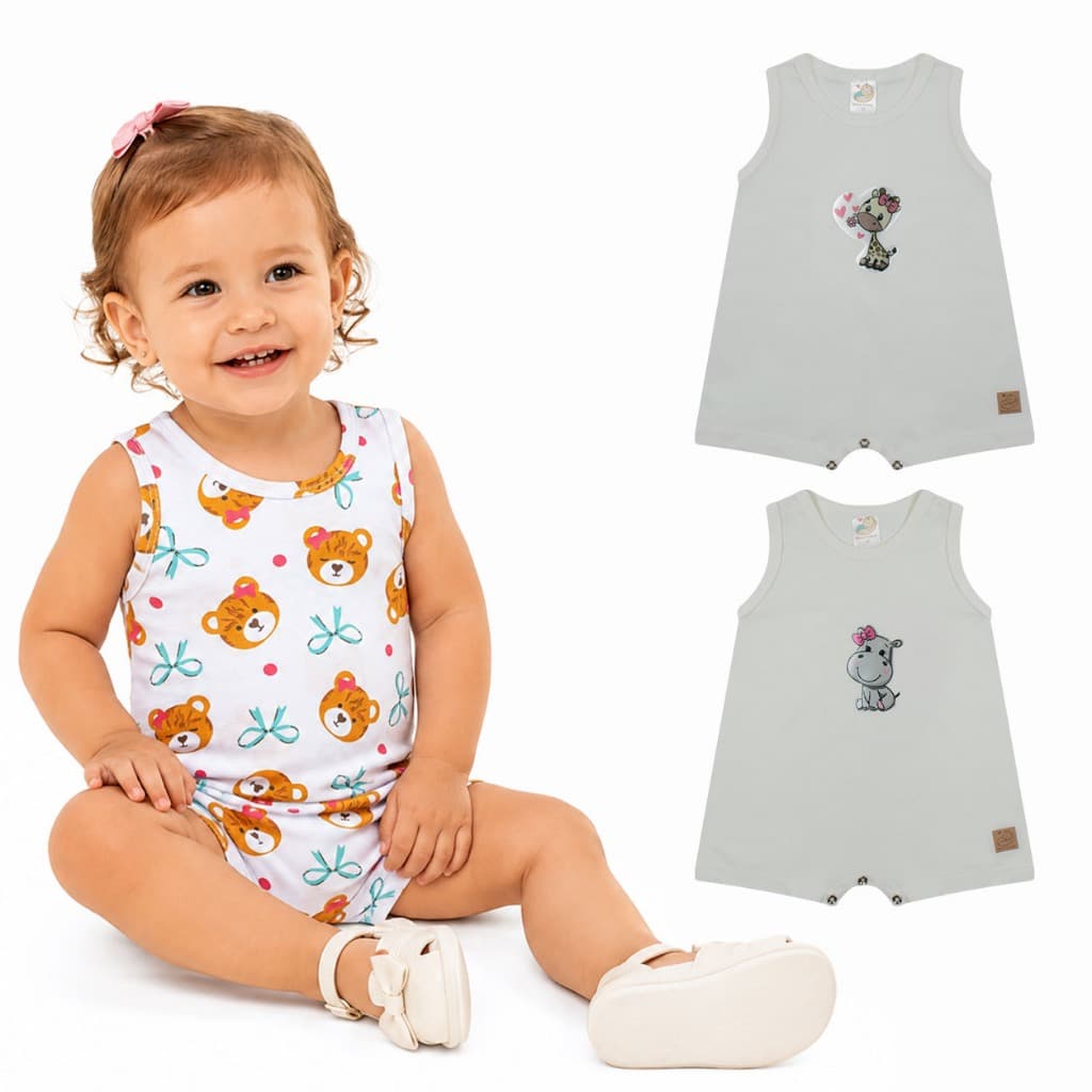 Romper Regata Infantil Macaquinho Curto Menino Verão 100%Algodão AVULSO P/M/G/GG/1ANO