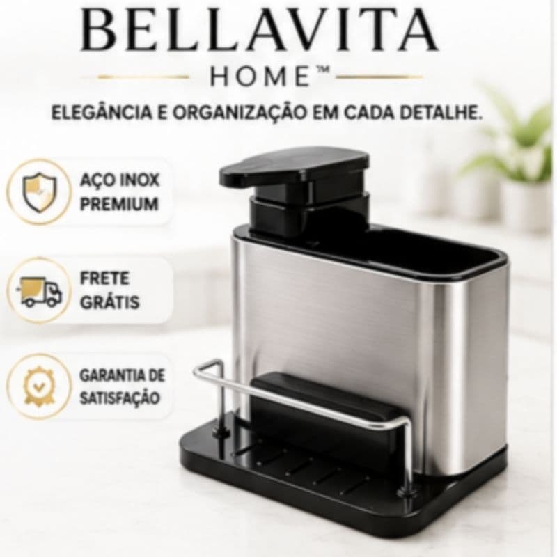 Organizador de Pia Aço Inox com Dispenser para Detergente e Suporte para Esponja