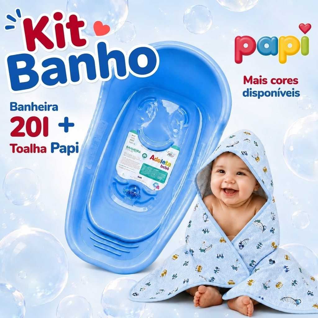Kit Banheira Bebe Infantil 20L + Toalha de banho bebe Papi para Meninas e Meninos