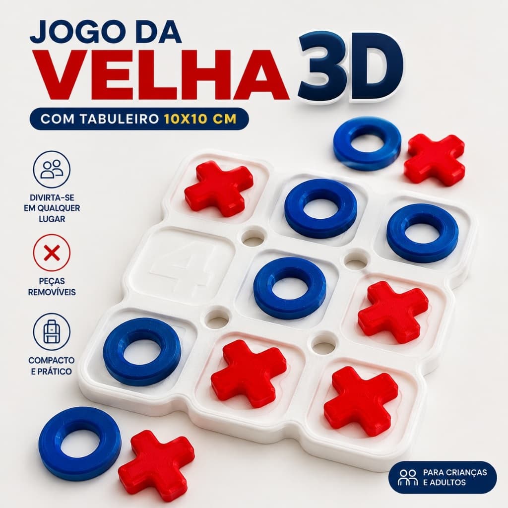 Jogo da Velha 3D Tabuleiro 10x10cm com 11 Peças Jogo de Mesa Infantil Educativo para Crianças e Adultos Envio Imediato