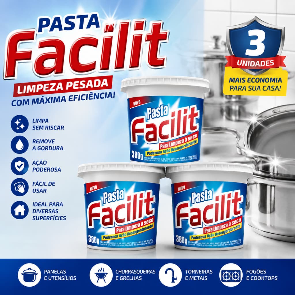 Kit 3 Pastas Facilit Para Limpeza a Seco Multiuso Cozinha Escritório