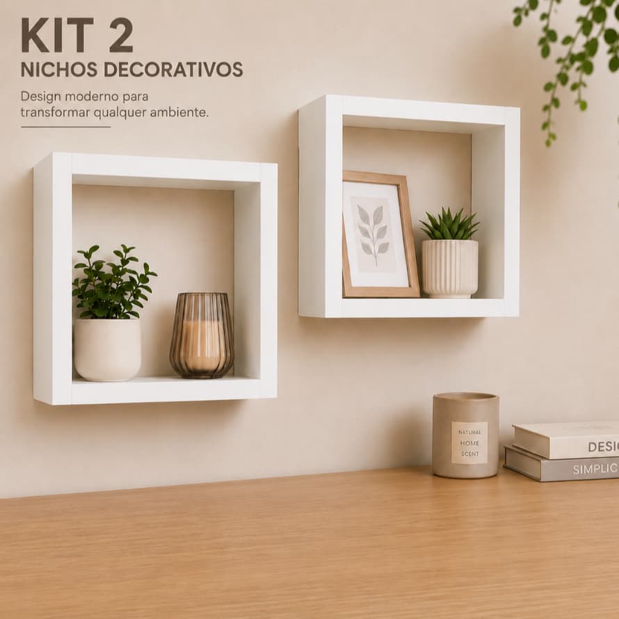 Kit 2 Nicho Decorativo De Parede Suspenso Cozinha Quarto Sala
