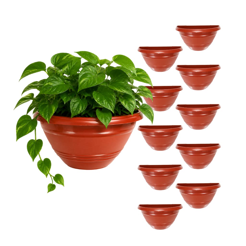 Kit 10 Vasos de Parede Meia Lua 1 Litro Marrom Plástico Jardim Vertical Flores Plantas Decoração