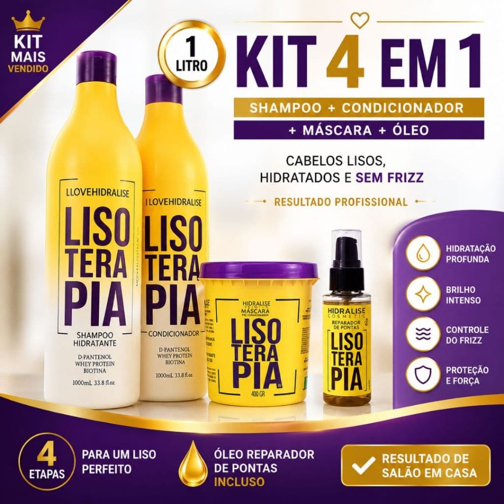 Kit Lisoterapia Máscara + Shampoo + Condicionador 1L e Óleo Reparador Pontas 60ml - ORIGINAL