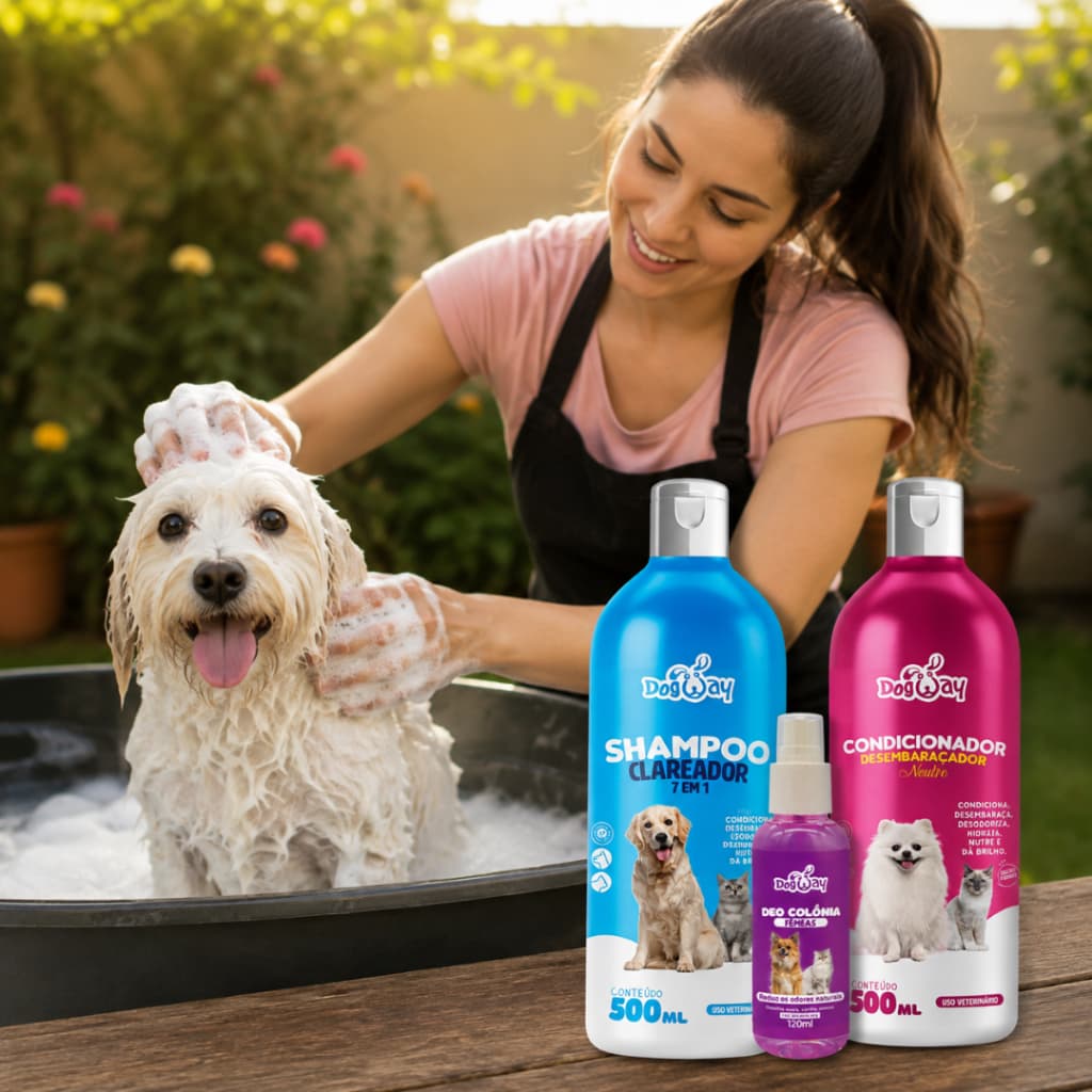 Kit Shampoo Clareador 7 em 1 Condicionador Neutro Deo Colônia Cães Gatos