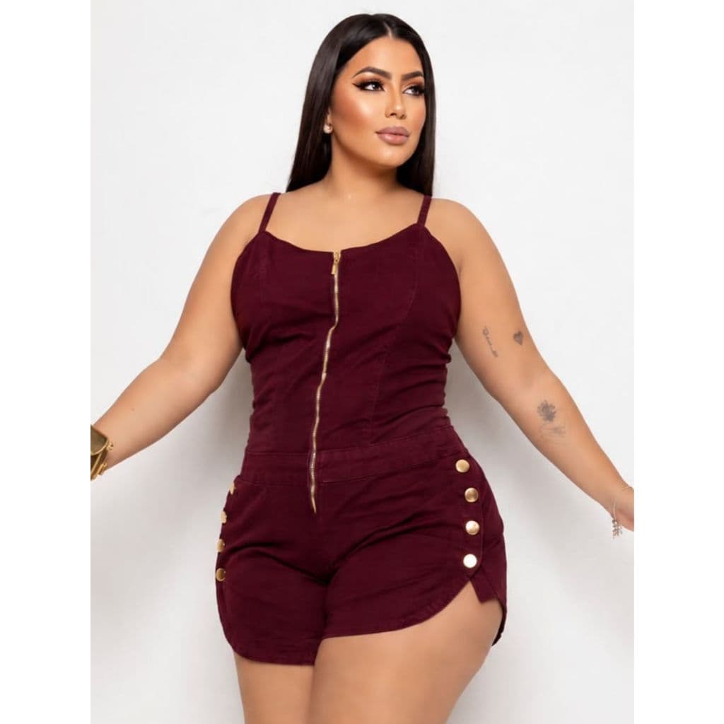 Macaquinho Plus Size Curto Feminino com Zíper e Lycra GGaoG4