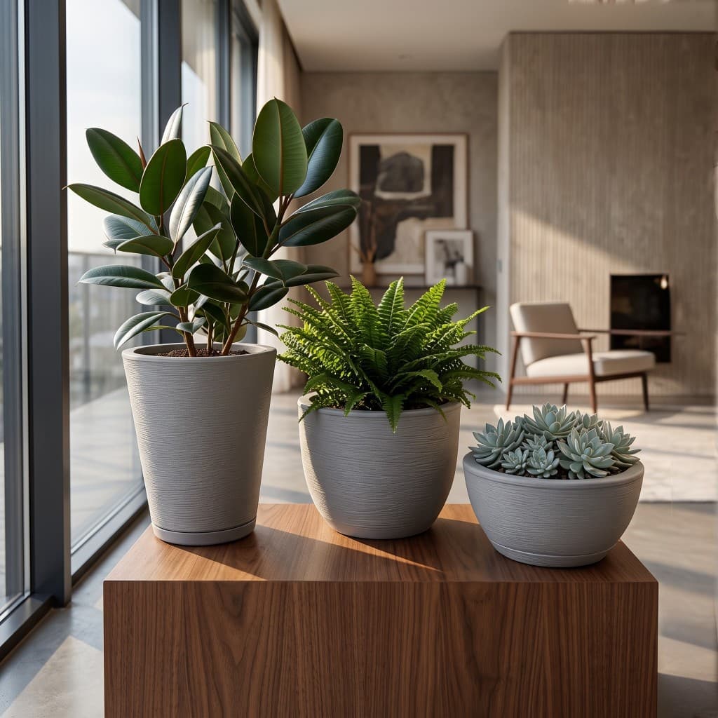 Kit 3 vasos de polietileno para plantas decorativo N1 N2 N3 varias cores