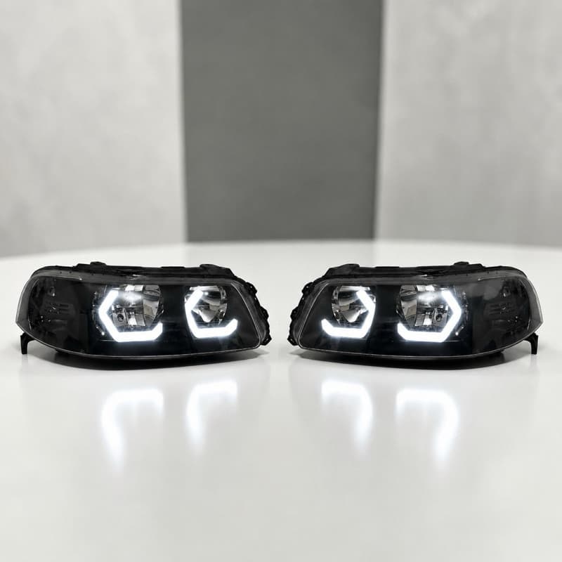 Par Faróis VW Gol G3 Personalizado 2000 a 2005 Máscara Negra Angel Eyes Ambos Lados Novos