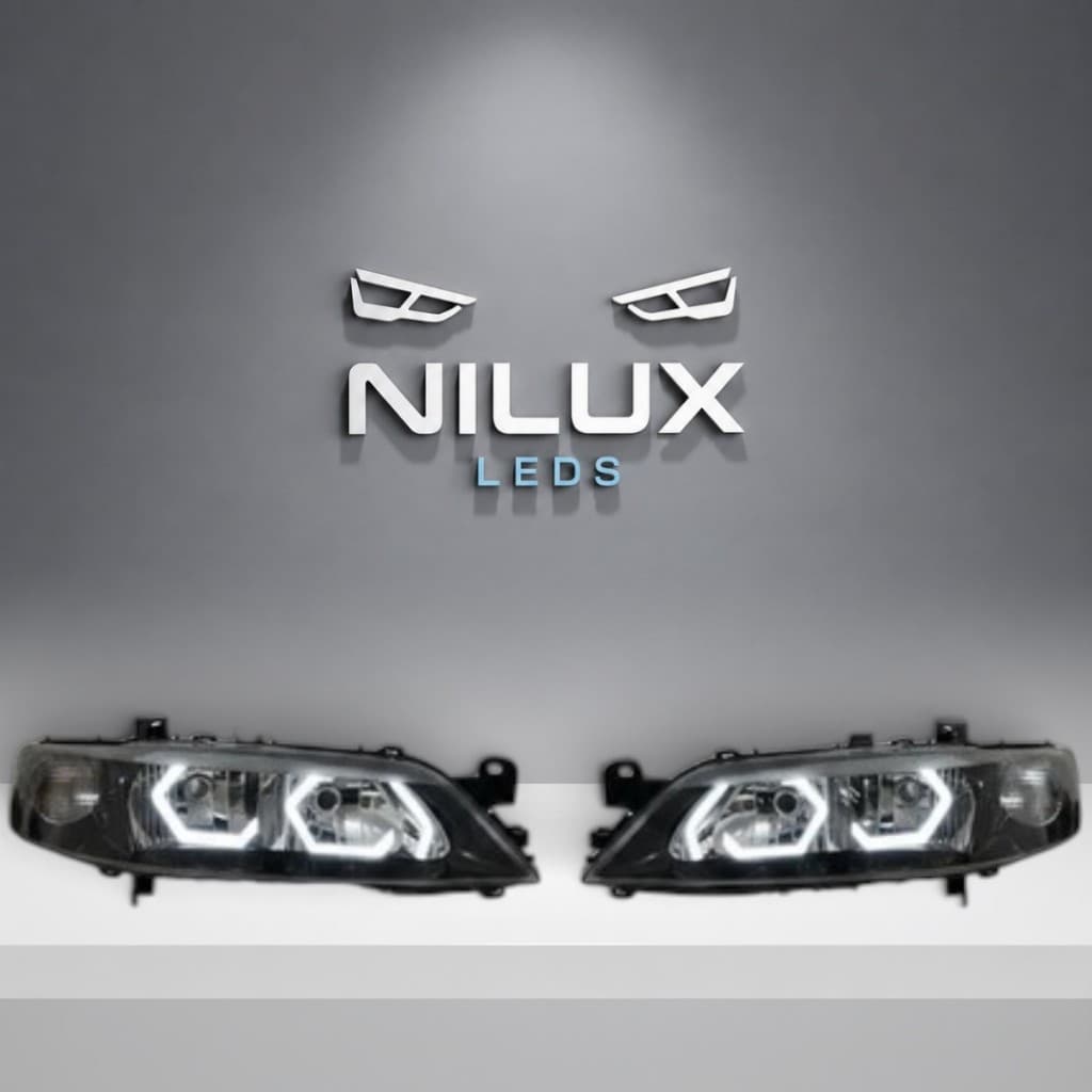 Par Farol GM Vectra 1999 a 2005 Personalizado com Angel Eyes LED DRL Máscara Negra Novo Ambos Lados