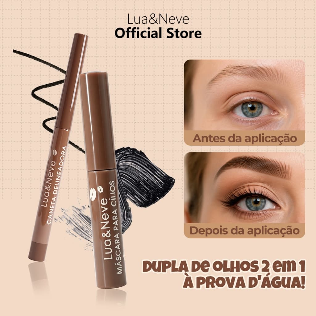 Kit Maquiagem para Olhos 2 em 1 Delineador + Máscara de Cílios Preto Lua&Neve