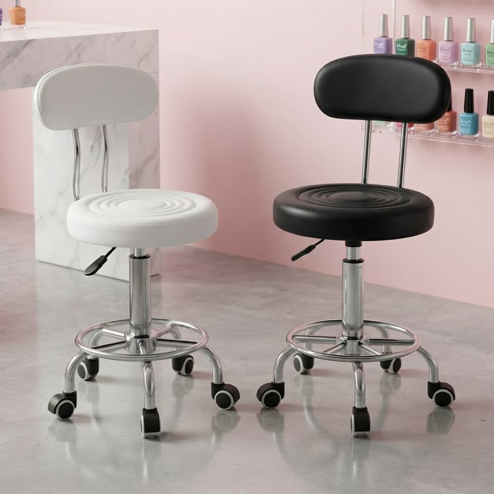 Cadeira Mocho Giratoria Regulavel com Encosto e Rodinhas para Clinica Estetica Odonto Salao