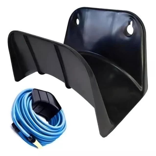 Suporte Para Mangueira Jardim Enrolador Parede Preto + Parafuso e bucha