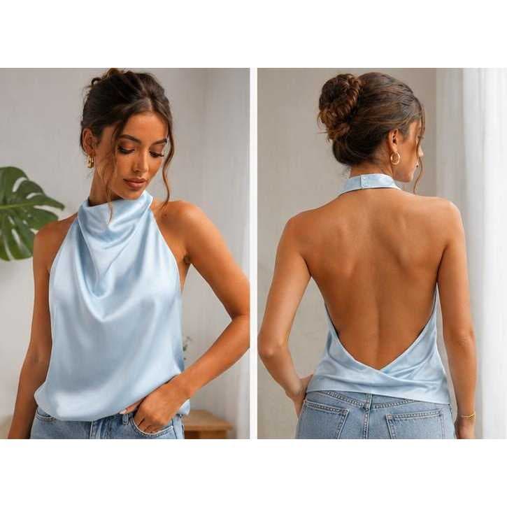 BLUSA HALTER CETIM COSTAS NUA - ELEGANTE E SENSUAL