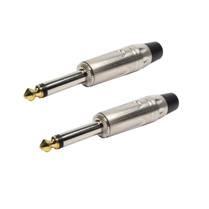 2 Conectores/Plug P10 Mono Para Cabo Profissional Fenolite Ponta Dourada