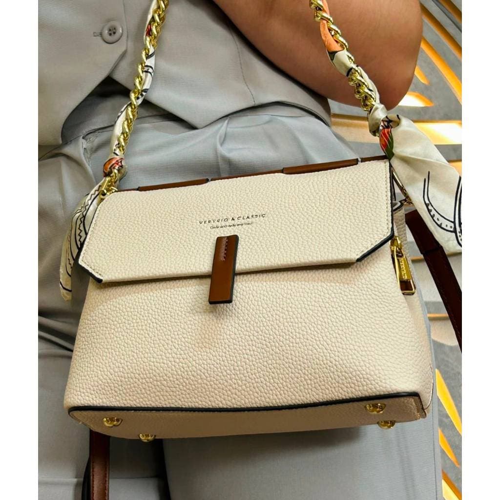 Bolsa Feminina Veryrio Tiracolo Alça Corrente e Lenço e Transversal Luxuosa