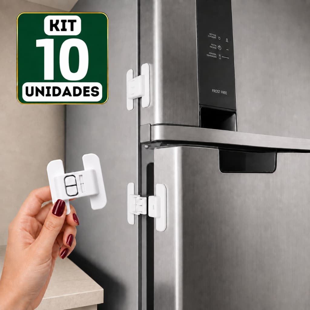 Kit 10 Travas de Segurança Infantil Multiuso Geladeira Armário Gaveta Proteção Bebê