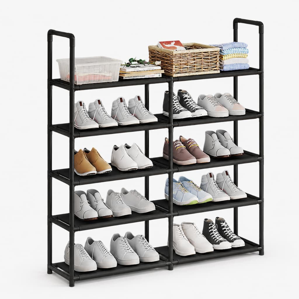 Estante Multiuso 5 Prateleiras Preta Sapateira Organizador Closet Lavanderia Aço Preta Resistente