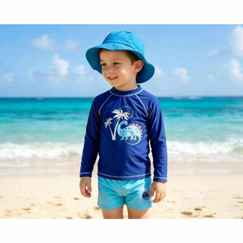 Conjunto Praia Menino Camiseta Uv 50+ Com Sunga E Chapéu Verão-1656