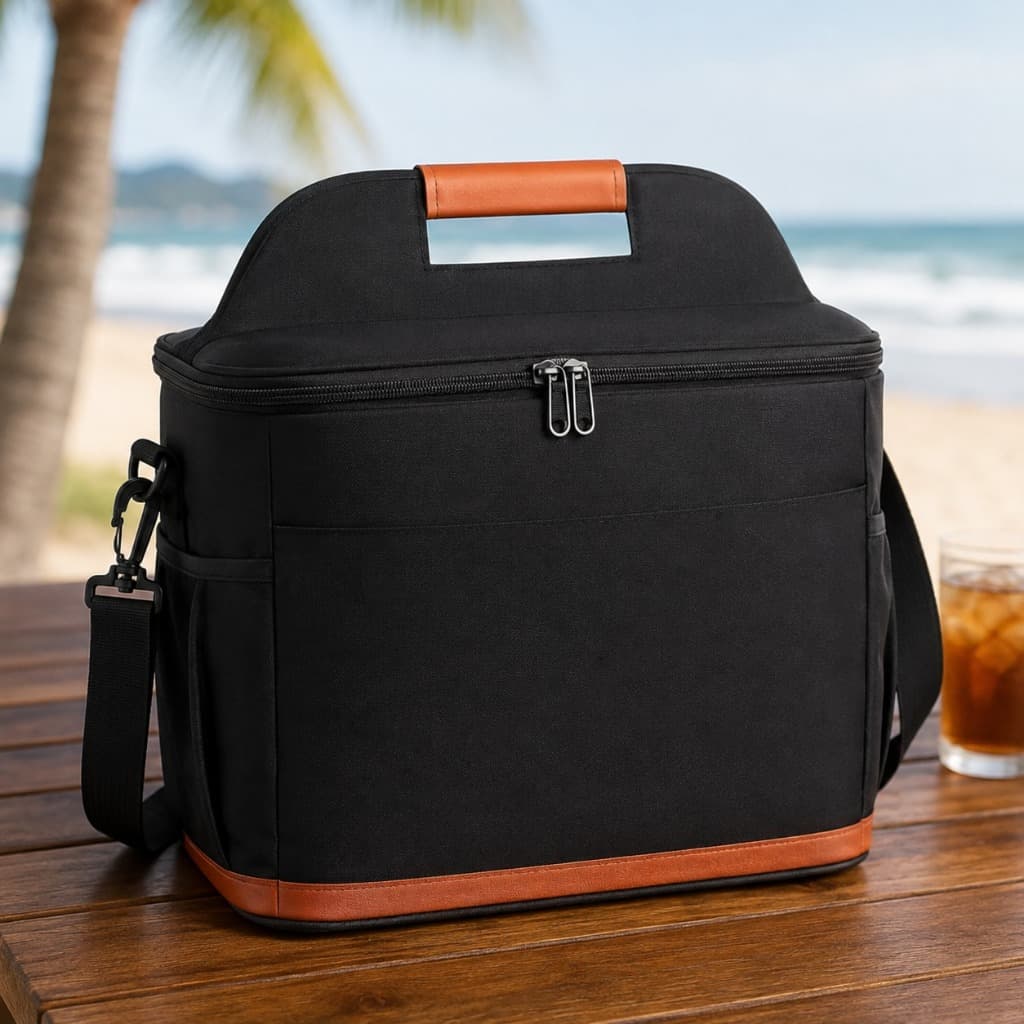 Bolsa Cooler Térmica Premium Grande com Alça de Couro para Praia Viagem Bebidas Latas e Long Neck