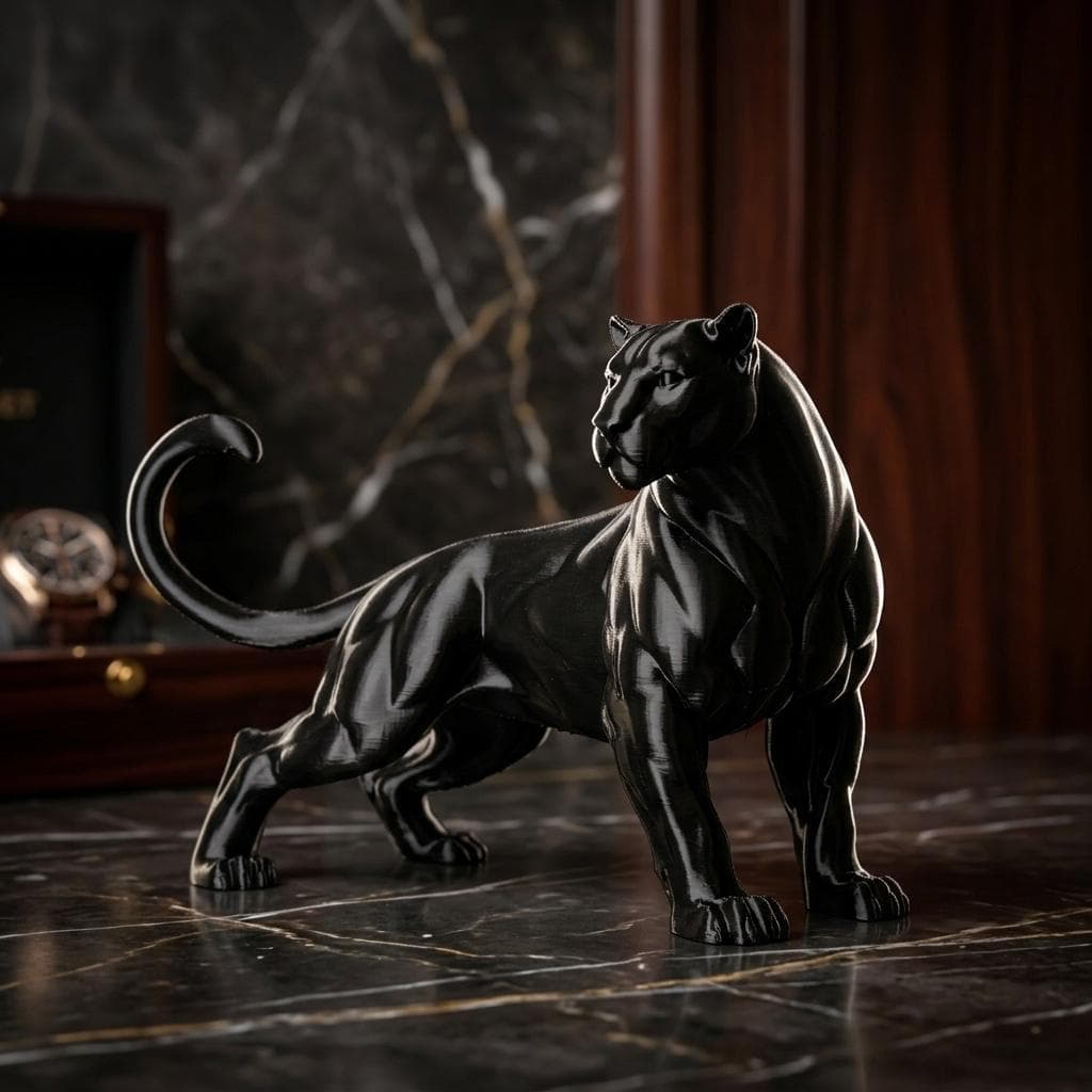 Escultura Pantera Negra Decorativa Moderno Sofisticado Decoração de Escritório Quarto  e Sala