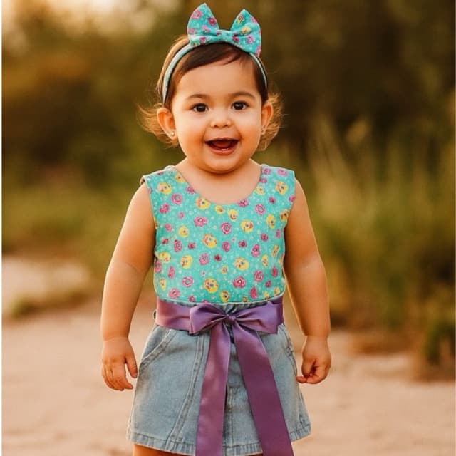 Conjunto Menina Temático Jeans Short Saia