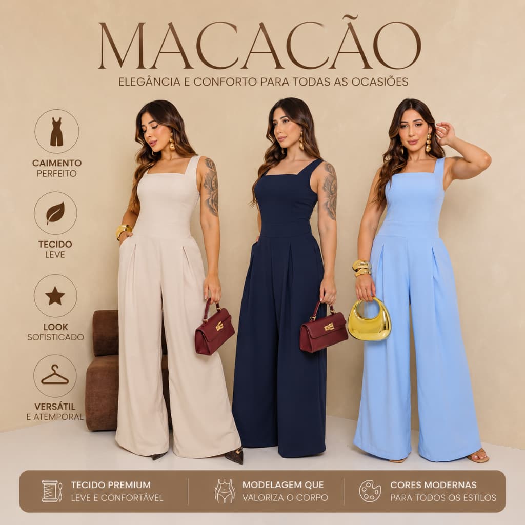 Macacão Feminino Pantalona Elegante Longo Social Festa com Bojo Moda Feminina Tendencia2026